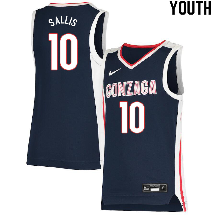 Youth #10 Hunter Sallis Gonzaga Bulldogs College Basketball Jerseys Sale-Navy